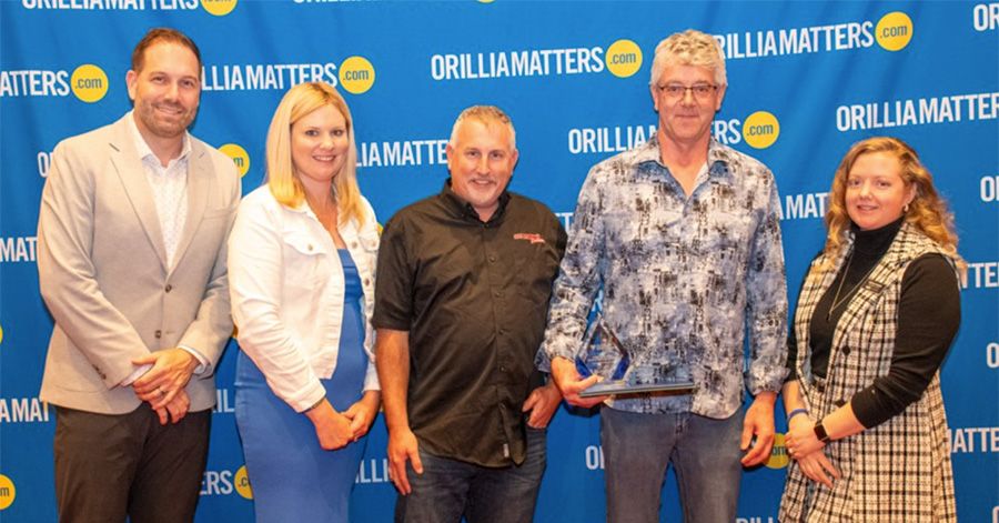Winners, sponsors and guests attend the 2026 OrilliaMatters Community Builders Awards reception at Casino Rama