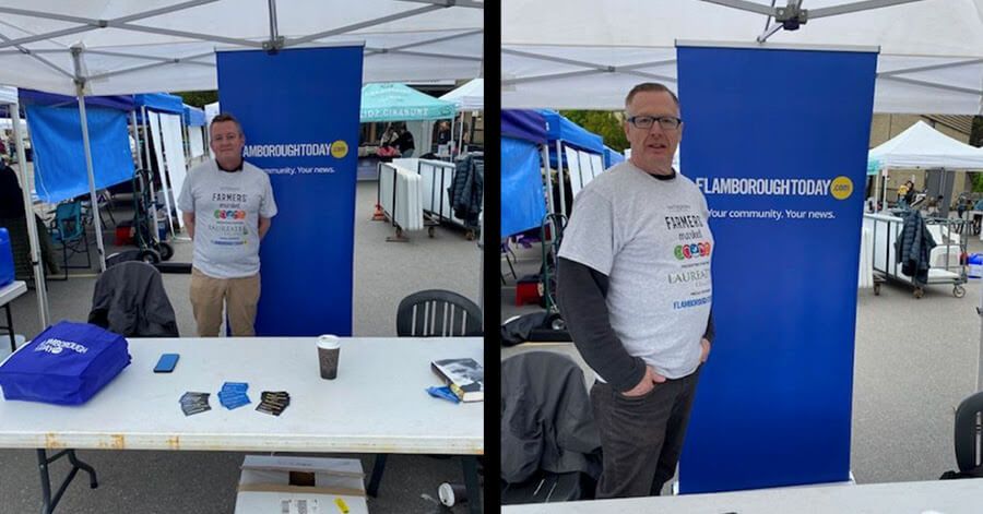 The FlamboroughToday team (L- Daniel Coleman Community Partner Specialist, R- Ted Lindsay Community Partner Specialist) attended the Waterdown Farmers Market at the Royal Canadian Legion
