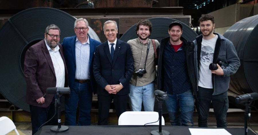 Inside the Village crew with Liberal Leader Mark Carney at Algoma Steel on April 25, 2025