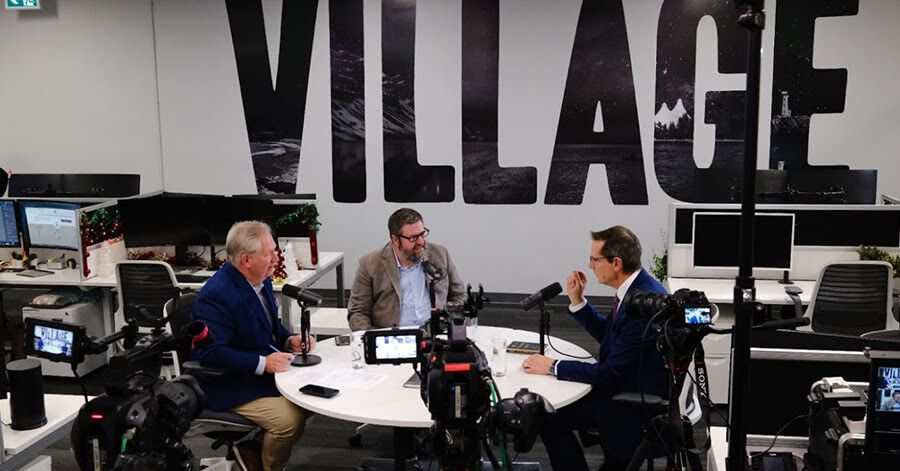Dalton McGuinty speaking with Scott Sexsmith and Michael Friscolanti at Village HQ