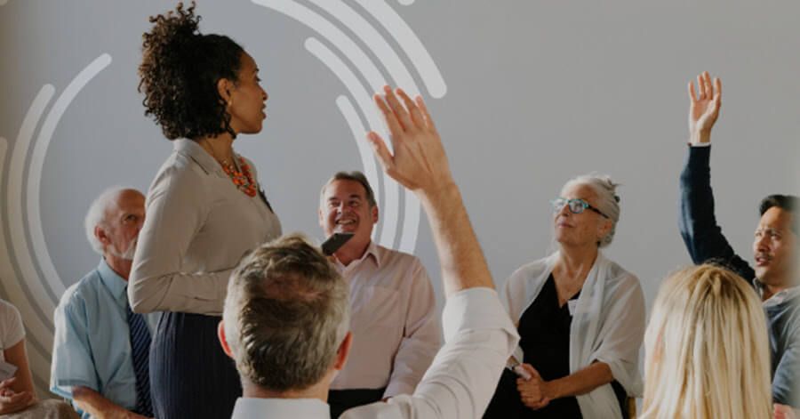A group of community members having a conversation