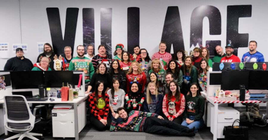 Village Media head office celebrating National Ugly Christmas Sweater Day on December 15, 2023