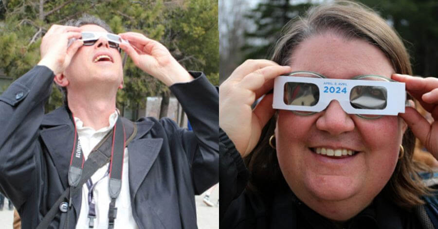 Sudbury.com editor Mark Gentili and Sudbury.com assistant editor Heidi Ulrichsen at the Science North eclipse viewing party April 8, 2024.