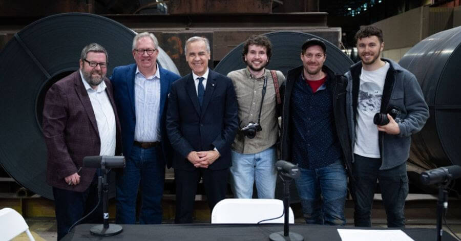 Inside the Village crew with Liberal Leader Mark Carney at Algoma Steel on April 25, 2025