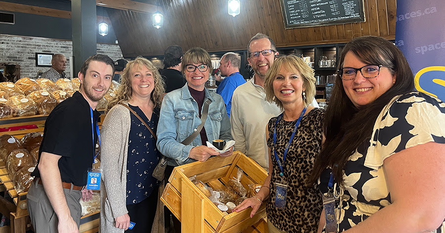 SPACES coordinator Andrew Stuetz, Village Media’s director of client services Tracy Stoneman, senior human resources manager Steph Bifano, CEO Jeff Elgie, regional sales manager Nelda Rimmer and community partner specialist Stephanie Foulkes