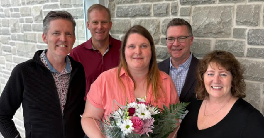 Brian Rodnick, Cambridge Chamber of Commerce, Doug Coxson, CambridgeToday, Tammy Saunders, Community Builders Award winner, Mike Johnston, CambridgeToday, Liz O'Donnell, CambridgeToday