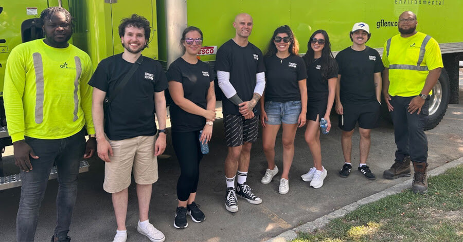 The Village Media team of Zack Trunzo, Leah Johnson, Kasey Woods, Jasmyn Rowley, Zaafina Naqvi and Daniel Ramos are joined by GFL staff to distribute gifts to Blake-Boultbee neighbourhood kids.