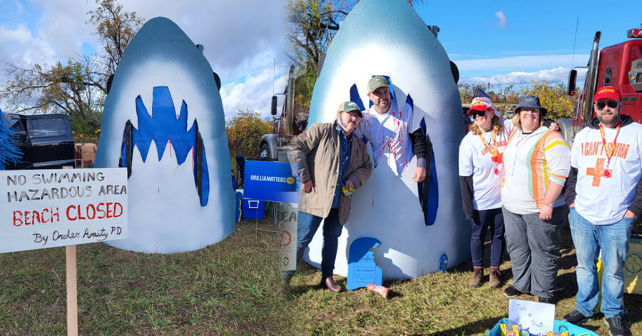 Ashley Wyatt was joined by family and friends to represent OrilliaMatters at the Orillia Trunk or Treat. Their Jaws-themed display, complete with costumes and interactive fishing for treats features, was a hit with the kids. All donations raised from the charity event go towards supporting the local Orillia Youth Centre.