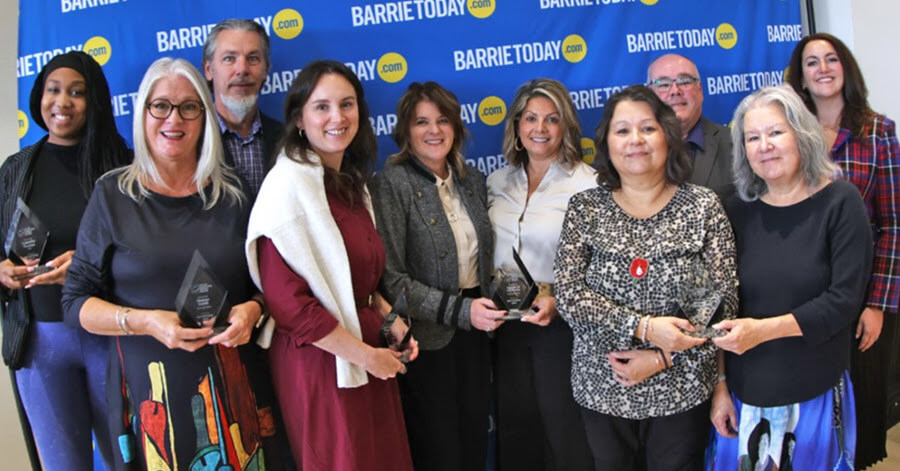 Winners, sponsors and guests attend the 2025 BarrieToday Community Builders Awards reception at Barrie Country Club