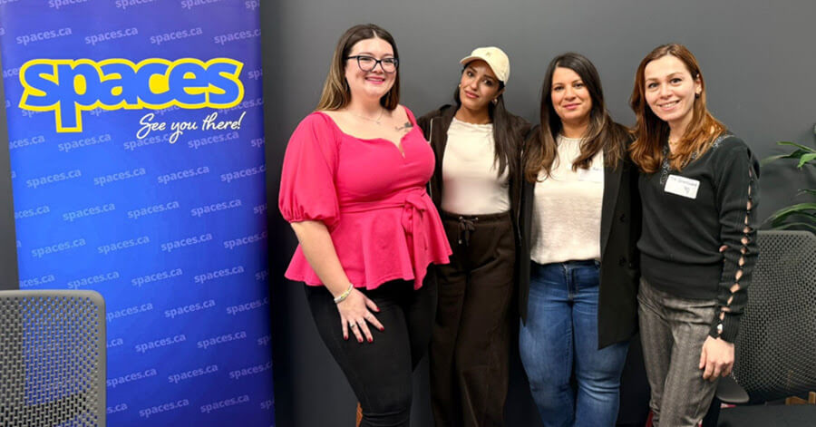 Oakville SPACES hosts pose for a photo with Alexa
