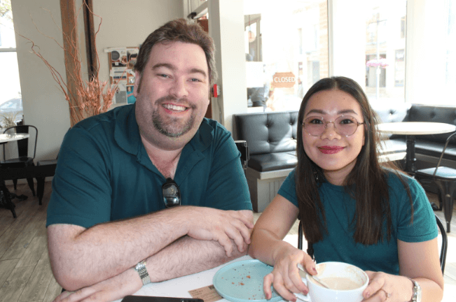 Tristan Harcourt and Yen Nguyen enjoyed a coffee courtesy of StratfordToday at our coffee open house at The Livery Yard in downtown Stratford on Friday, July 8, 2022